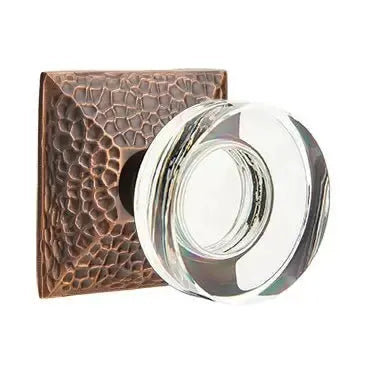Emtek Modern Disc Glass Door Knob with Hammered Rose by Emtek