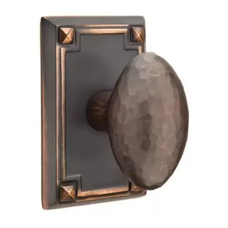 Emtek Hammered Egg Door Knob with Arts and Crafts Rectangular Rose by Emtek
