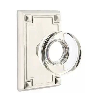 Emtek Modern Disc Glass Door Knob with Arts and Crafts Rectangular Rose by Emtek