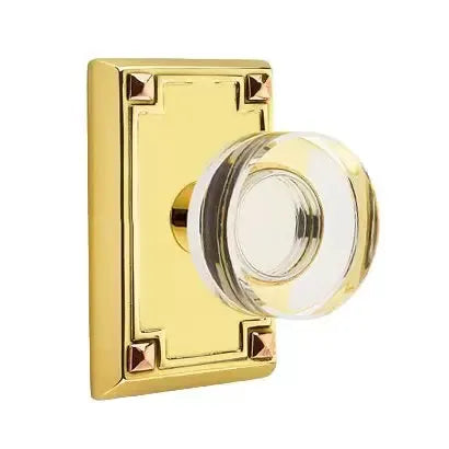 Emtek Modern Disc Glass Door Knob with Arts and Crafts Rectangular Rose by Emtek