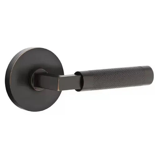 Emtek Knurled Lever with L-Square Stem and Disc Rose by Emtek