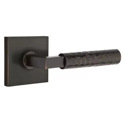 Emtek Hammered Lever with L-Square Stem and Square Rose by Emtek