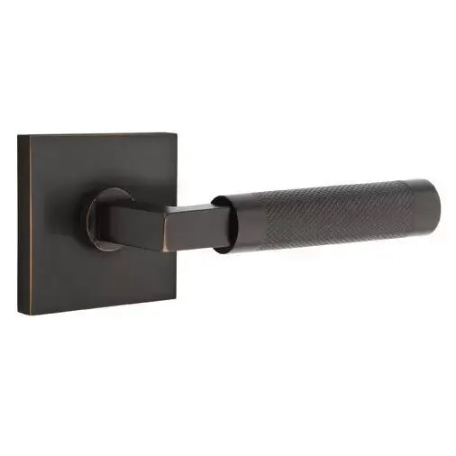 Emtek Knurled Lever with L-Square Stem and Square Rose by Emtek