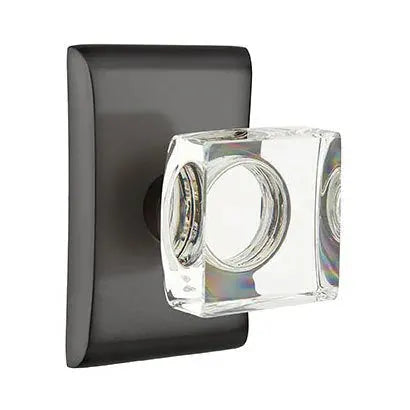 Emtek Modern Square Glass Door Knob with Neos Rose by Emtek