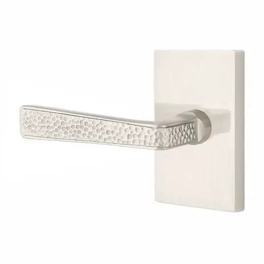 Emtek Hammered Door Lever with Modern Rectangular Rose by Emtek