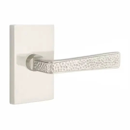 Emtek Hammered Door Lever with Modern Rectangular Rose by Emtek