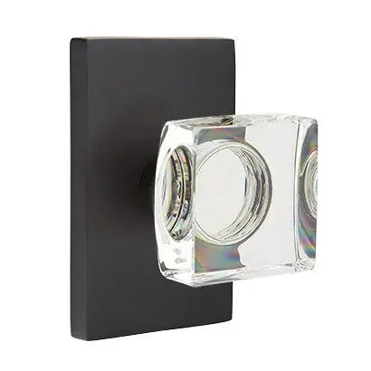 Emtek Modern Square Glass Door Knob with Modern Rectangular Rose by Emtek