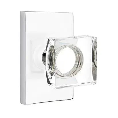 Emtek Modern Square Glass Door Knob with Modern Rectangular Rose by Emtek