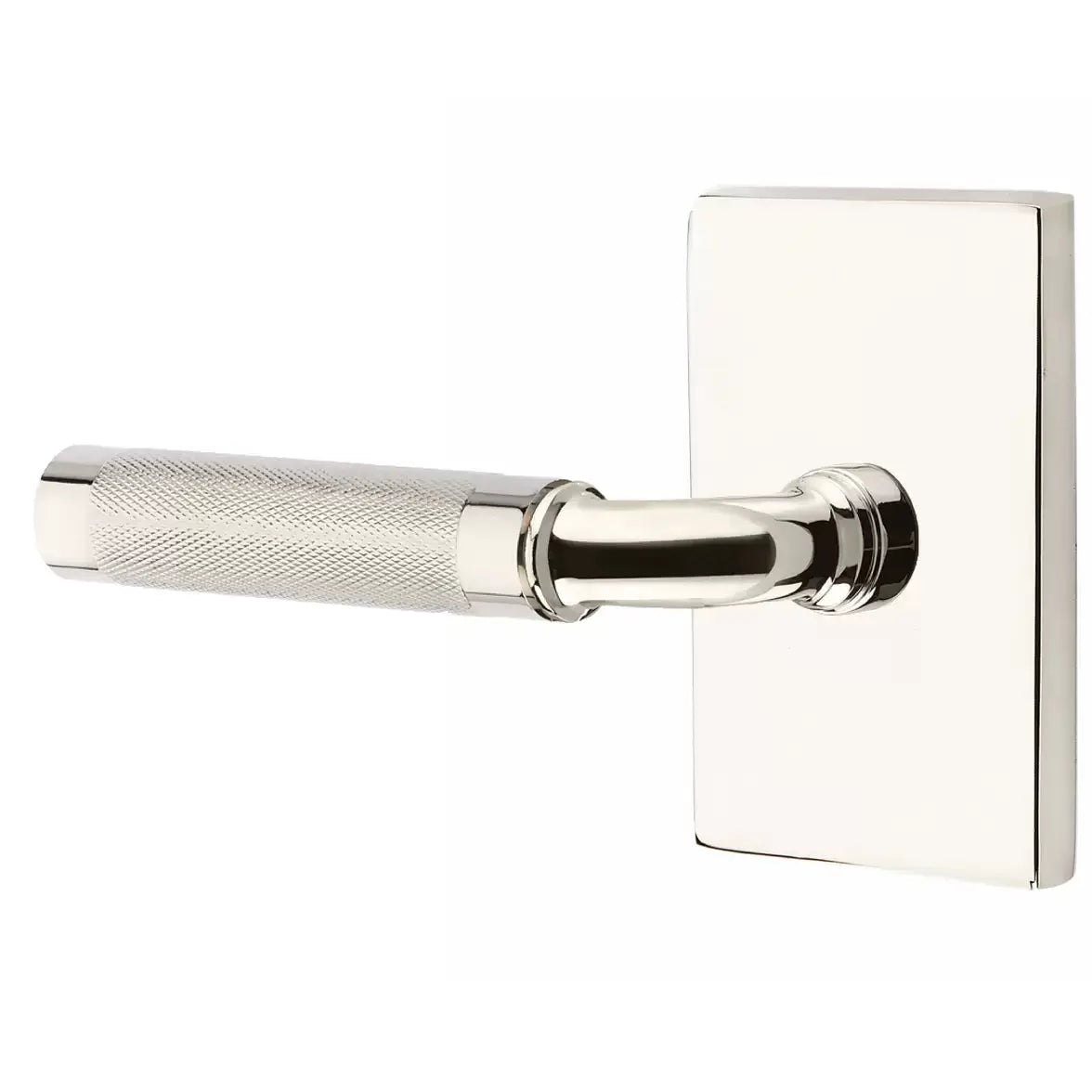 Emtek Knurled Lever with R-Bar Stem and Modern Rectangular Rose by Emtek