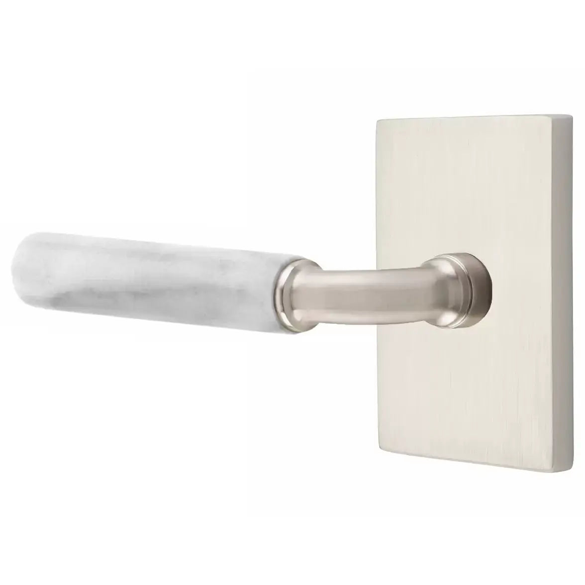 Emtek White Marble Lever with R-Bar Stem and Modern Rectangular Rose by Emtek