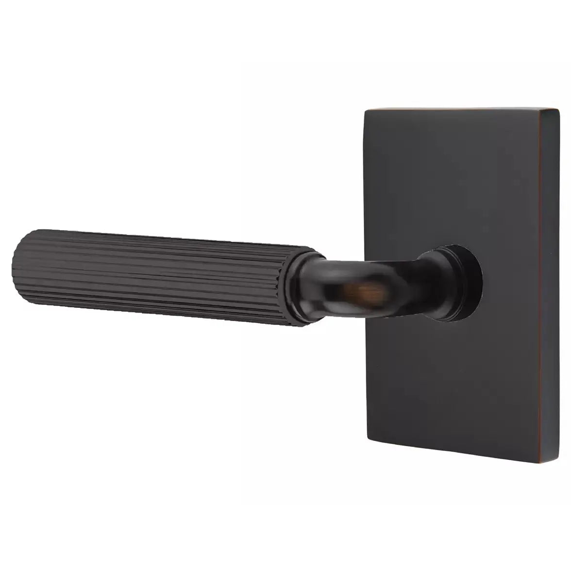 Emtek Straight Knurled Lever with R-Bar Stem and Modern Rectangular Rose by Emtek