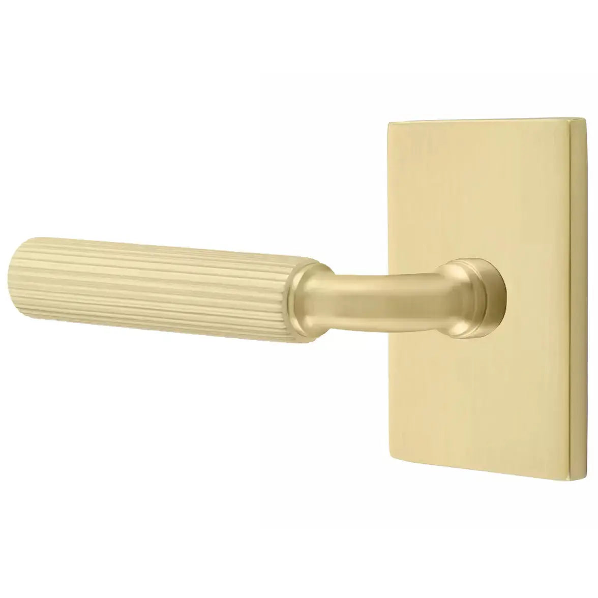 Emtek Straight Knurled Lever with R-Bar Stem and Modern Rectangular Rose by Emtek