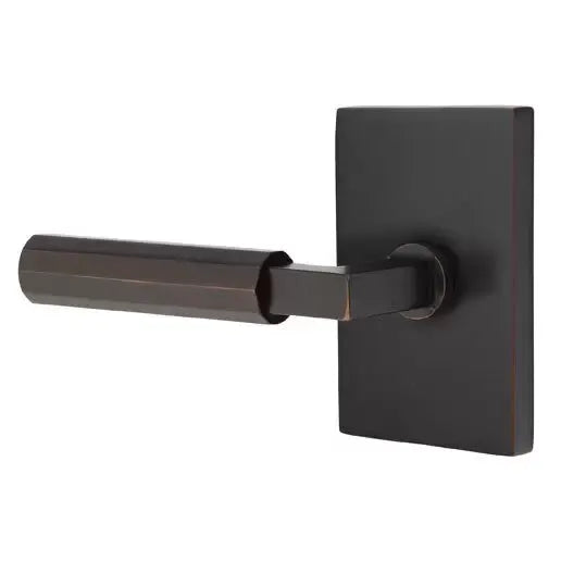 Emtek Faceted Lever with L-Square Stem and Modern Rectangular Rose by Emtek