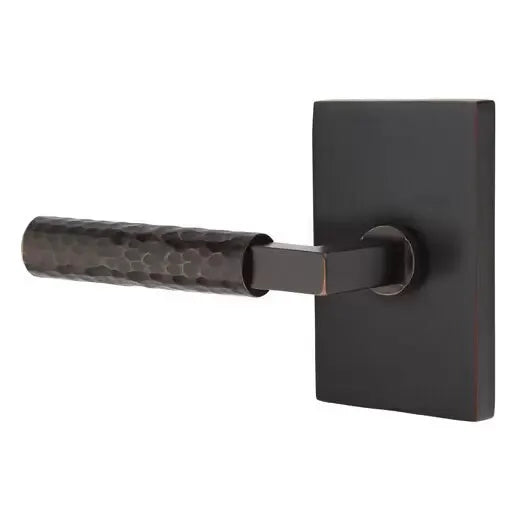 Emtek Hammered Lever with L-Square Stem and Modern Rectangular Rose by Emtek