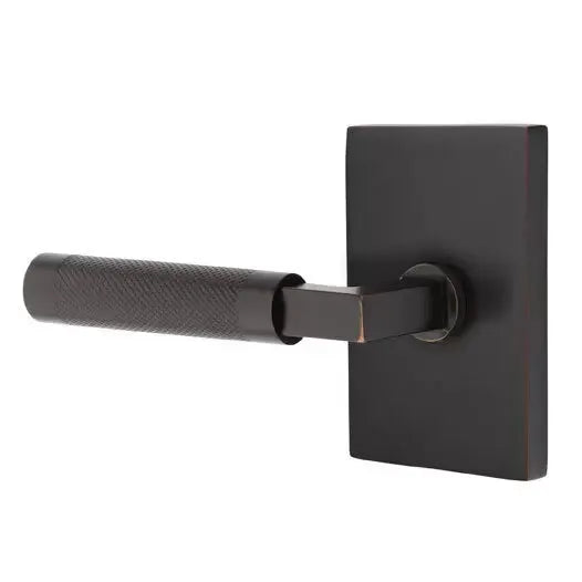Emtek Knurled Lever with L-Square Stem and Modern Rectangular Rose by Emtek