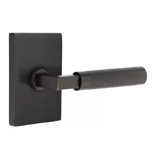 Emtek Knurled Lever with L-Square Stem and Modern Rectangular Rose by Emtek