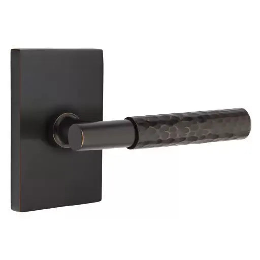 Emtek Hammered Lever with T-Bar Stem and Modern Rectangular Rose by Emtek