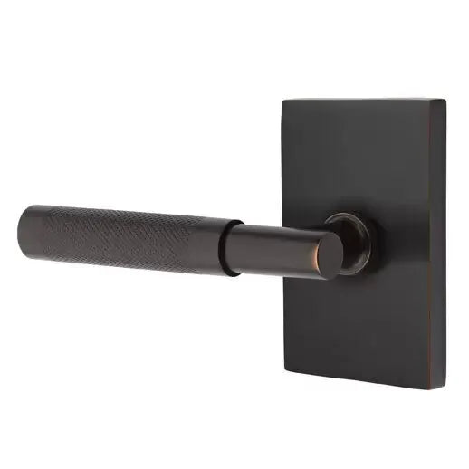 Emtek Knurled Lever with T-Bar Stem and Modern Rectangular Rose by Emtek