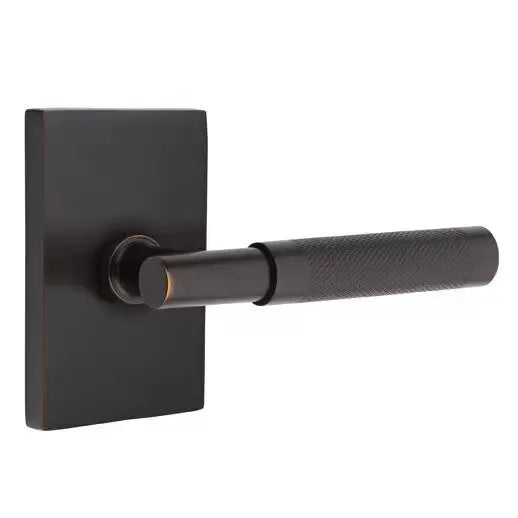 Emtek Knurled Lever with T-Bar Stem and Modern Rectangular Rose by Emtek