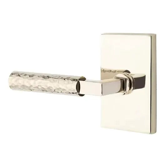 Emtek Hammered Lever with L-Square Stem and Modern Rectangular Rose by Emtek