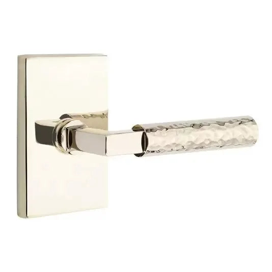 Emtek Hammered Lever with L-Square Stem and Modern Rectangular Rose by Emtek