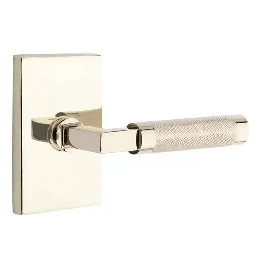 Emtek Knurled Lever with L-Square Stem and Modern Rectangular Rose by Emtek