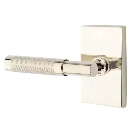 Emtek Knurled Lever with T-Bar Stem and Modern Rectangular Rose by Emtek