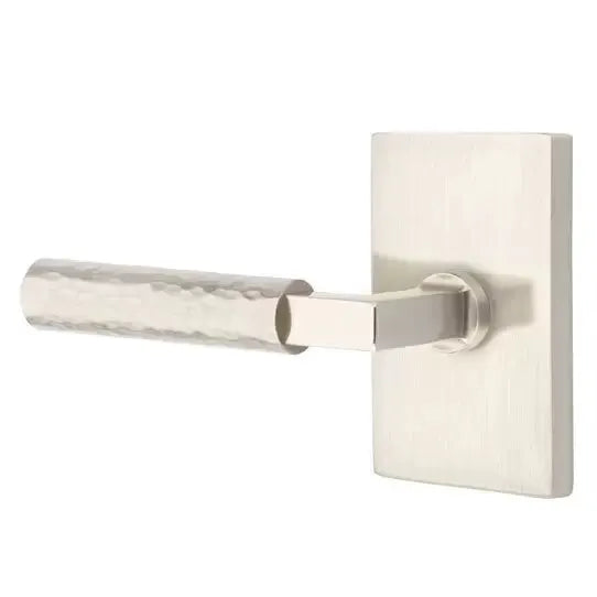 Emtek Hammered Lever with L-Square Stem and Modern Rectangular Rose by Emtek