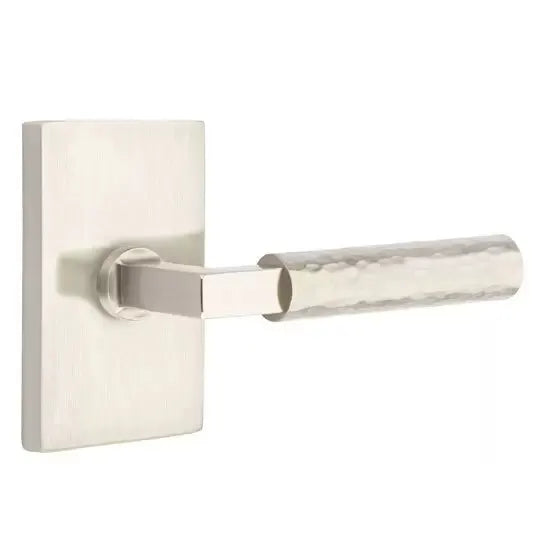 Emtek Hammered Lever with L-Square Stem and Modern Rectangular Rose by Emtek