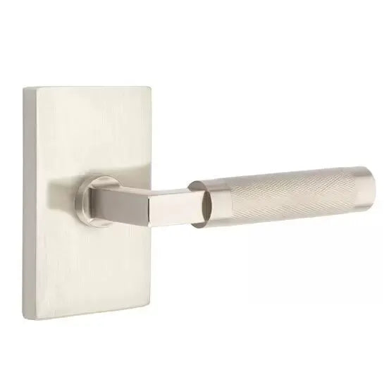 Emtek Knurled Lever with L-Square Stem and Modern Rectangular Rose by Emtek