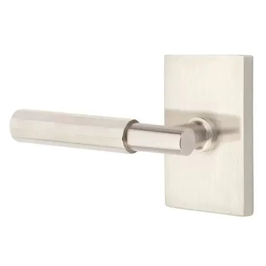 Emtek Faceted Lever with T-Bar Stem and Modern Rectangular Rose by Emtek