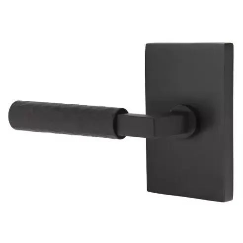 Emtek Hammered Lever with L-Square Stem and Modern Rectangular Rose by Emtek