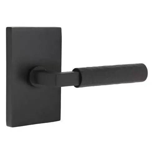 Emtek Hammered Lever with L-Square Stem and Modern Rectangular Rose by Emtek