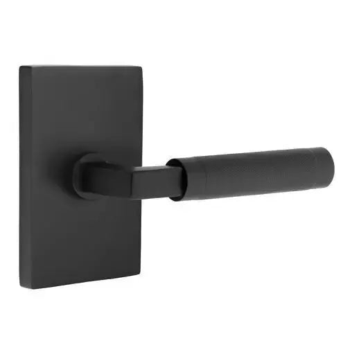 Emtek Knurled Lever with L-Square Stem and Modern Rectangular Rose by Emtek