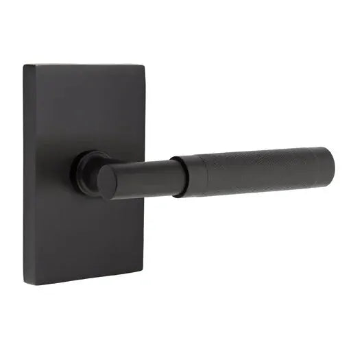 Emtek Knurled Lever with T-Bar Stem and Modern Rectangular Rose by Emtek