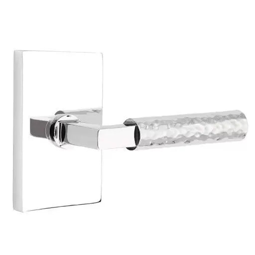 Emtek Hammered Lever with L-Square Stem and Modern Rectangular Rose by Emtek