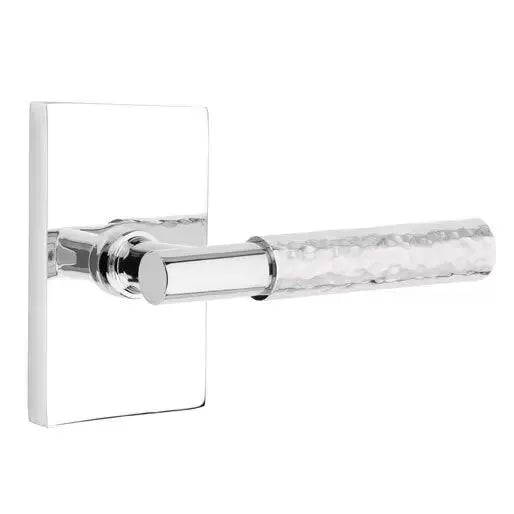 Emtek Hammered Lever with T-Bar Stem and Modern Rectangular Rose by Emtek