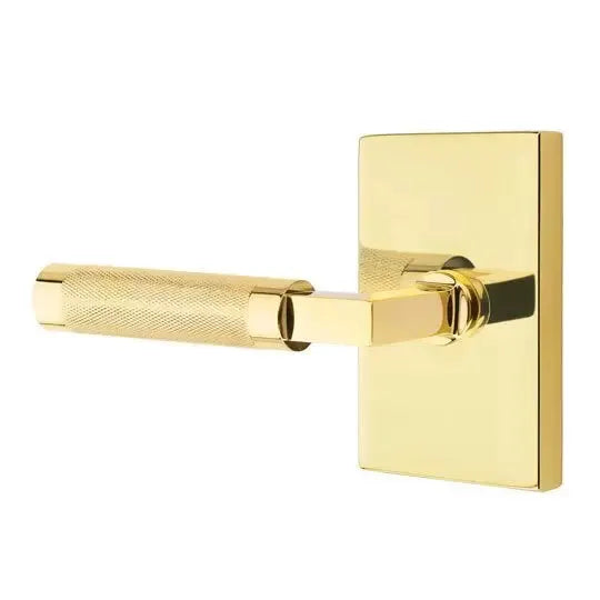Emtek Knurled Lever with L-Square Stem and Modern Rectangular Rose by Emtek