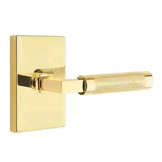 Emtek Knurled Lever with L-Square Stem and Modern Rectangular Rose by Emtek