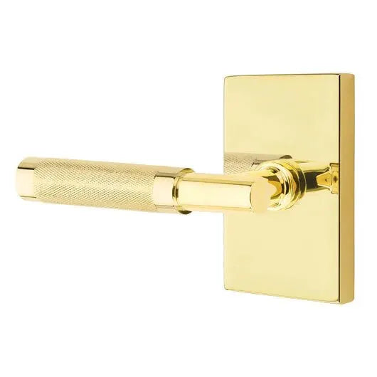 Emtek Knurled Lever with T-Bar Stem and Modern Rectangular Rose by Emtek