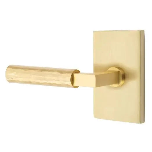 Emtek Hammered Lever with L-Square Stem and Modern Rectangular Rose by Emtek