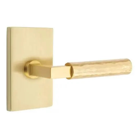 Emtek Hammered Lever with L-Square Stem and Modern Rectangular Rose by Emtek