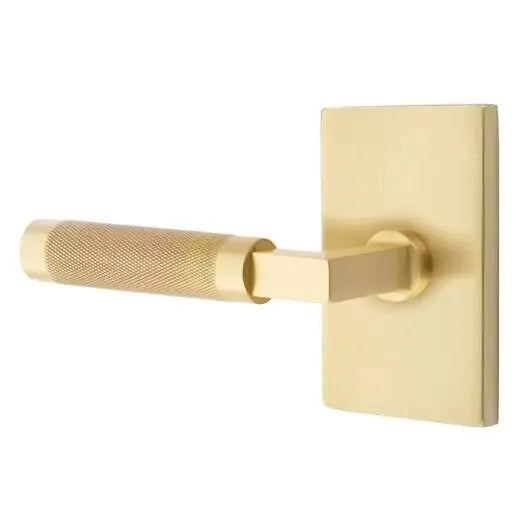 Emtek Knurled Lever with L-Square Stem and Modern Rectangular Rose by Emtek