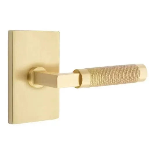 Emtek Knurled Lever with L-Square Stem and Modern Rectangular Rose by Emtek