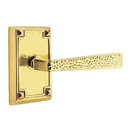 Emtek Hammered Door Lever with Arts and Crafts Rectangular Rose by Emtek