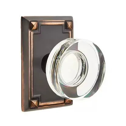Emtek Modern Disc Glass Door Knob with Arts and Crafts Rectangular Rose by Emtek