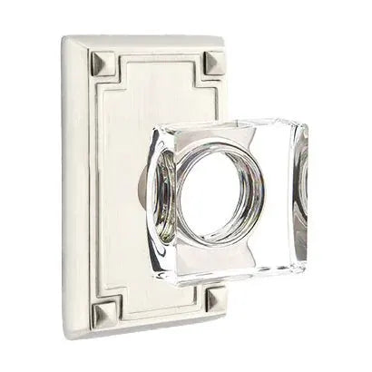Emtek Modern Square Glass Door Knob with Arts and Crafts Rectangular Rose by Emtek