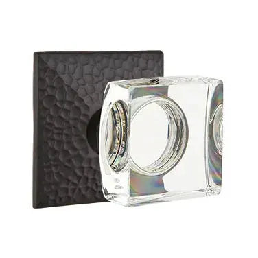 Emtek Modern Square Glass Door Knob with Hammered Rose by Emtek