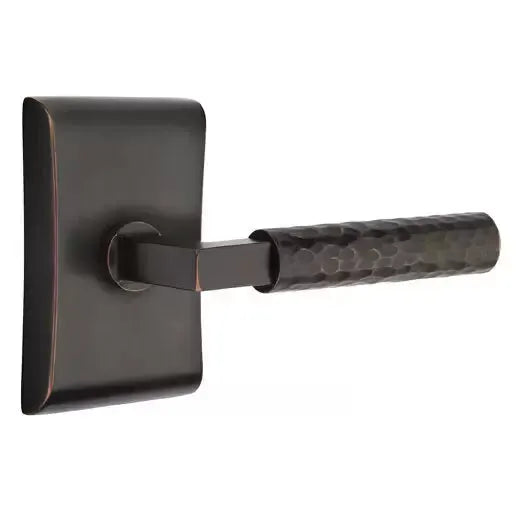 Emtek Hammered Lever with L-Square Stem and Neos Rose by Emtek