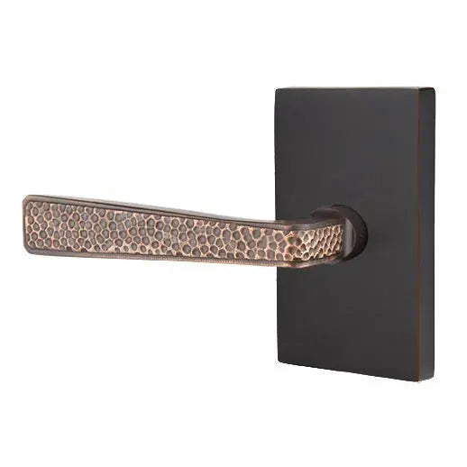 Emtek Hammered Door Lever with Modern Rectangular Rose by Emtek